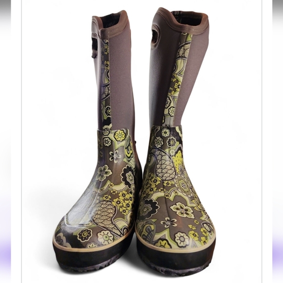 Bogs Classic High Handle Paisley Gray Blue Green Size 12 Womens Waterproof Rain - Picture 2 of 9